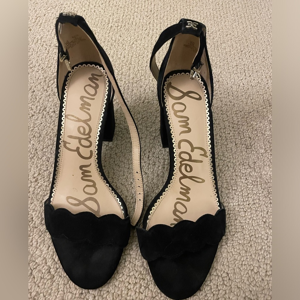 Black Scalloped Sam Edelman Open Toe Heels